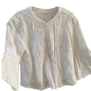 Club Monaco white Elastic mine top cotton beautiful appliqué flowers 🌺